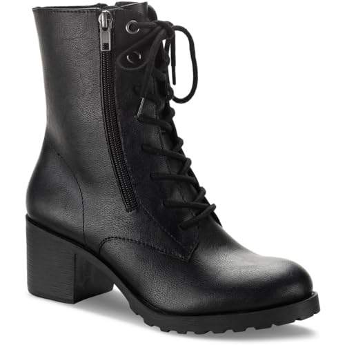 Sun + Stone Womens Sheilaa Zipper Combat & Lace-Up Boots Black 5 Medium (B,M)
