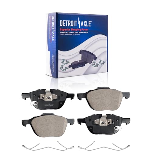 Image of Detroit Axle - Front Brake Kit for Ford 12-18 Focus C-Max, Drilled and Slotted Disc Brake Rotors Ceramic Brakes Pads 2012 2013 2014 2015 2016 2017 2018 Replacement : 10.94 inch inch Rotor