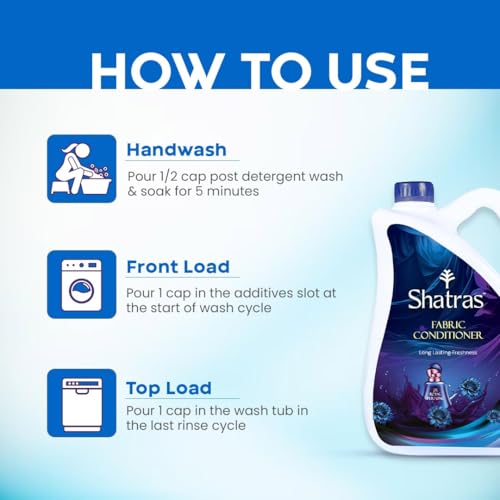 Image of Shatras Fabric Conditioner Liquid | Long Lasting Freshness with 2X Royal Perfume | Safe for Baby Clothes | For Top Load & Front Load Washing Machines | Soft & Shiny Clothes | 5 Litre