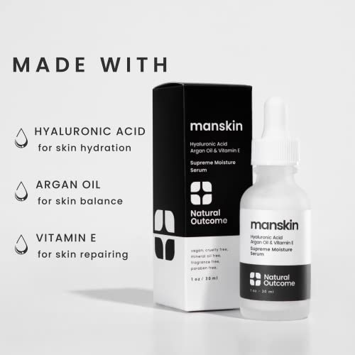 Natural Outcome Man Skin Supreme Moisture Serum Mens Serum I Mens Anti-Aging Day & Night Facial Serum I Advanced Moisture Serum With Hyaluronic Acid, Argan Oil & Vitamin E #TOP4