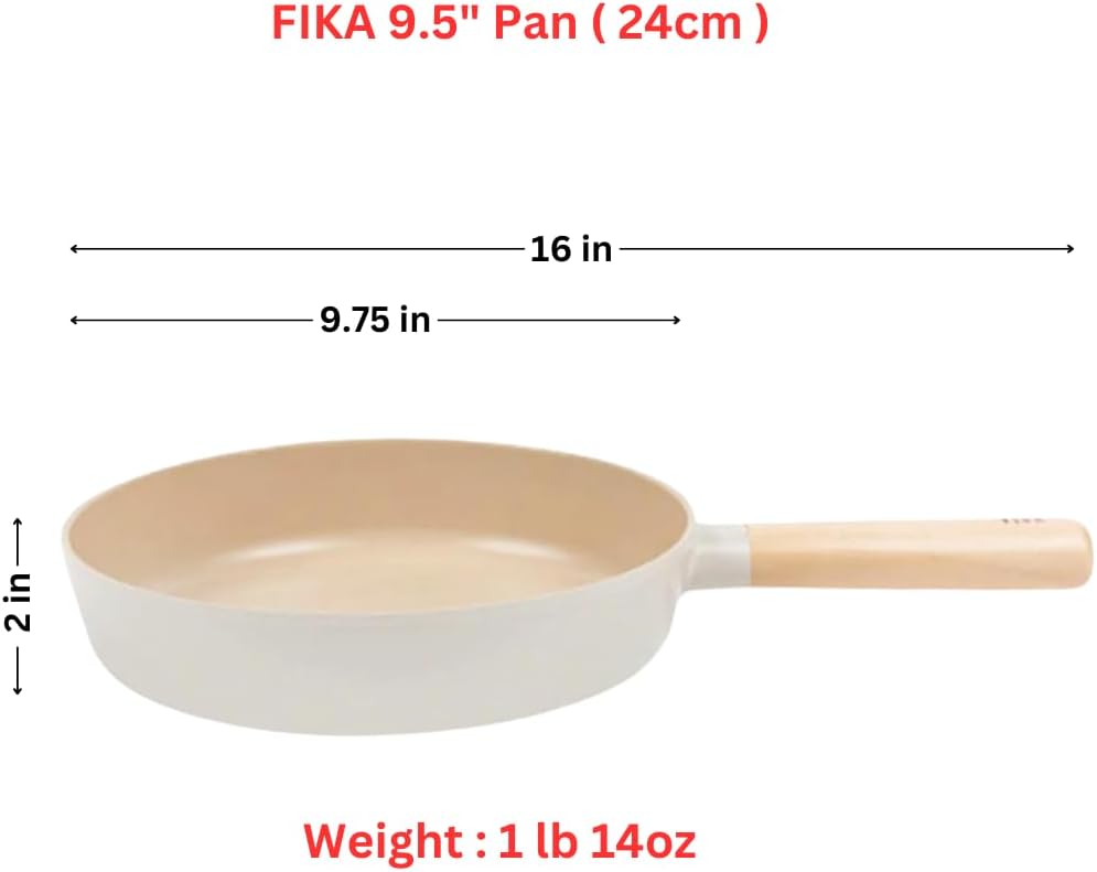 FIKA 9.5 inch Nonstick Frying Pan with Wooden Handle, Induction Compatible Cookware for All Stovetops, Kitchen Essential Ceramic Coating Skillet, Healthy Cooking Omelet Pan, Made in Korea (24cm)