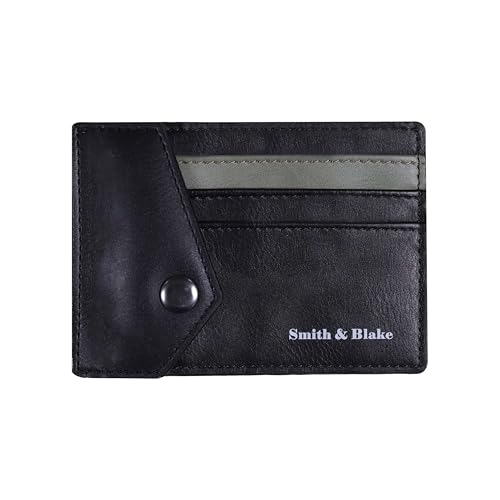 Image of Smith & Blake - Credit Card Holder Wallet for Men and Women -3 ATM Card Slots - Snap Button Pocket - Back Pocket - Black Premium Leatherette - Prospero