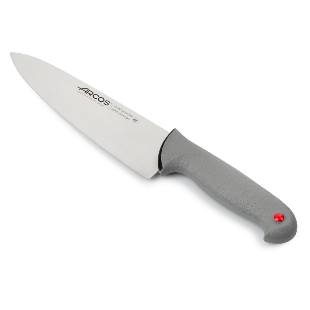 Arcos Serie Colour Proof - Cuchillo Chef 8" - Hoja Acero Inoxidable Nitrum - Mango Ergonómico Polipropileno con Recubrimiento Elastómero -erie Colour Proof. Color Negro.