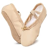 Monbessi Ballet Shoes for Girls Leather Dance Slippers Full Sole Dance Flats for Kids Girls Women(Choose One Size Smaller for Purple Shoes)