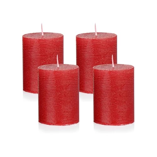 NKlaus Velas de Adviento rústicas, juego de 4 unidades, diámetro 6 x 8 cm, velas de cera para decoración de Navidad, corona de Adviento y decoración de mesa, larga duración de combustión