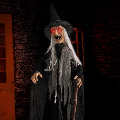 Halloween Animatronics Decorations 6ft Witch Animated Talking Witch with Sound Activated Creepy Voice Spooky Decor Light Up Eyes Haunted Scary Move Horror Prop for Indoor Outdoor Yard Lawn