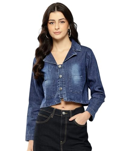 Veste en jean femme bleu uni Aarika blouson denim classique mode décontractée automne