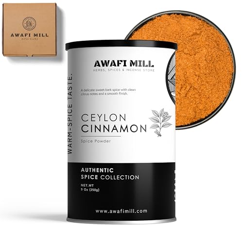 AWAFI MILL Ceylon Cinnamon Powder (Ceylon Dalchini) | Fine Ground True Cinnamon (Cinnamomum verum) for Chai Baking Desserts & Spice Blends (250 g | 9 Oz)