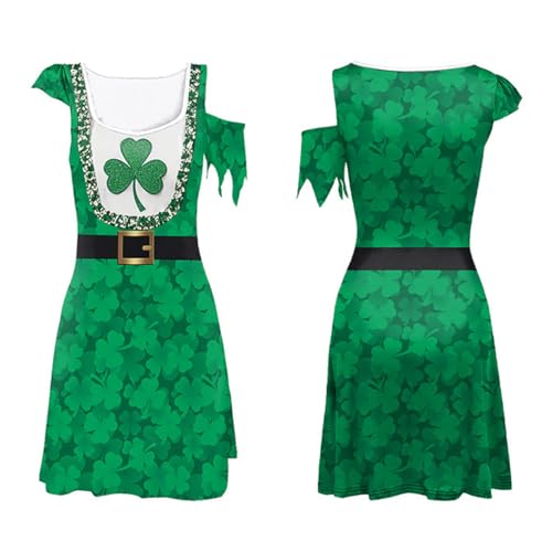 Robe de la Saint-Patrick imprimé trèfle manches asymétriques