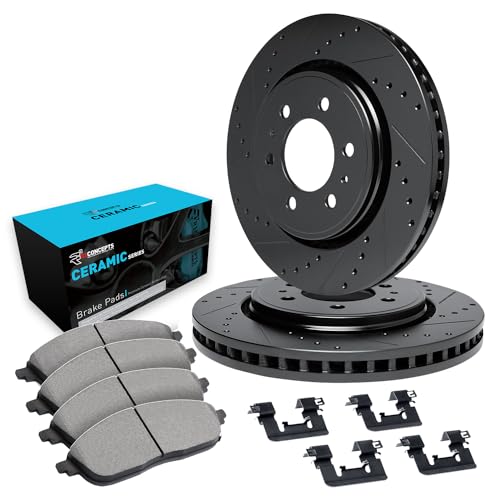 Image of R1 Concepts Rear Brake Kit Fits 2011-2013 INFINITI QX56 | 2014-2022 INFINITI QX80; 2017-2022 Nissan Armada| Ceramic Pads, Drilled Slotted eLINE Rotors| Hardware| 13.8 inch Rear