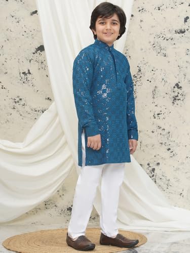 Image of AJ DEZINES Kids Kurta Pajama Set For Boys | Embroidery Chikankari Kurta Set | Traditional & Festive Outfit | Cotton Stylish Boys Kurta Pyjama | Perfect For Festivals Wedding & Family Function