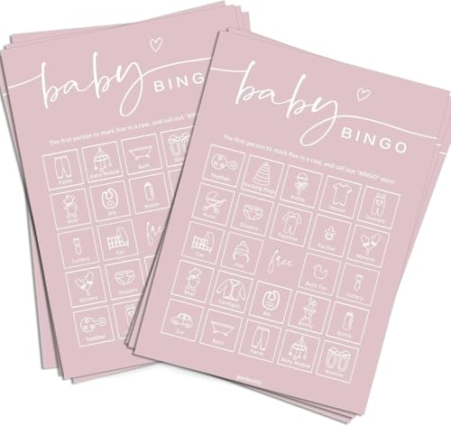 GardenCity Baby Shower Bingo Game for Girl (50 Unique Cards) Pre-Filled Fun Baby Shower Game Activity Perforated Calling Cards Gender Neutral Pink