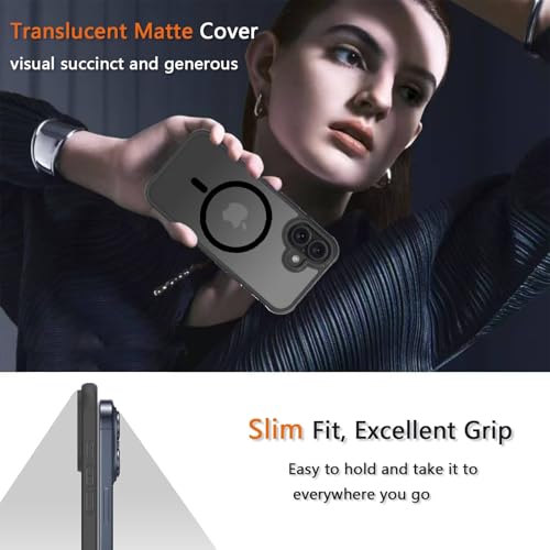 Image of for iPhone 16 Case [Compatible with Magsafe] Translucent Matte Phone Cover, [10 FT Military Grade Drop Protection] Slim Durable Shockproof Protective Bumper (Black Magnetic, iPhone 16)