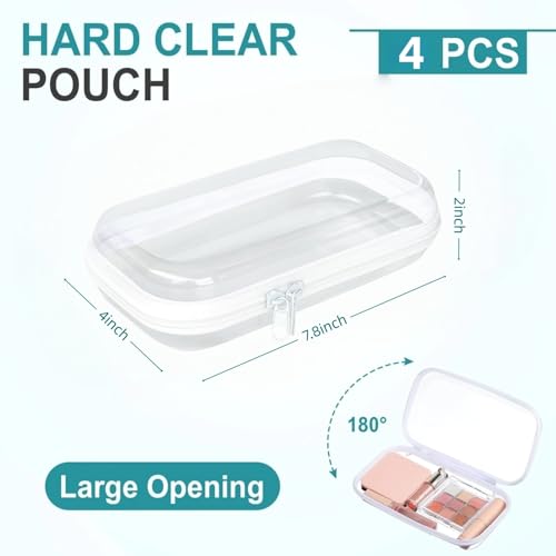 Image of 4PCS Thickened Clear Hard Shell Zipper Case,Professional-Grade Plastic Clear Zipper Pencil Case, Toiletry Pouch, Travel Organizer, Cosmetic Bag, Toy Storage Bins