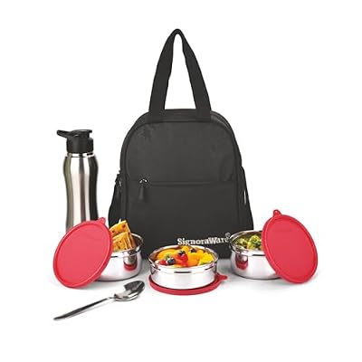 SignoraWare Fusion Stainless Steel Big Lunch Box with Sipper | Airtight & Leakproof | Easy to Carry | Ideal for Office, School & Travelling (650mlx2 + 500ml + 750ml | Setof4 | Red)