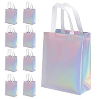 8 PCS Glossy Iridescent Party Bags, Reusable Luxury Birthday Bag with Sturdy Handles & Base for Kids Party Favours, Christmas Goodie Bags, Wedding Favours & Shopping
