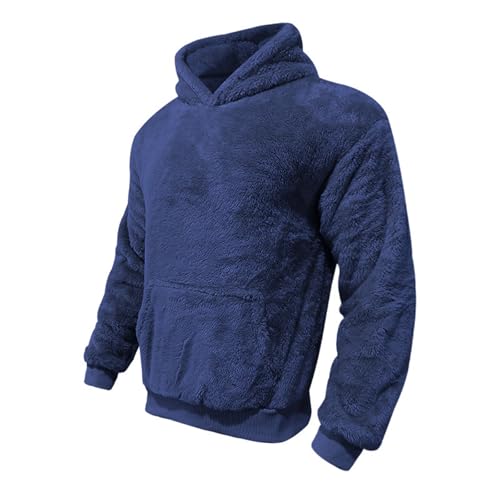 Men Fuzzy Sherpa Hoodie Long Sleeve Fall Winter Fashion Hooded Sweatshirts Solid Thick Fleece Pullover with Pocket4