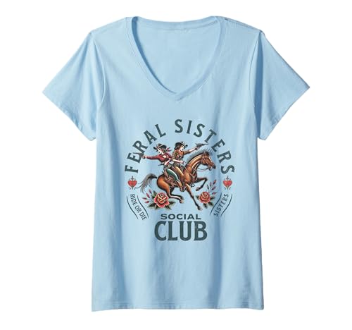 Womens Funny Sisters Feral Sisters Social Club Gifts For Sisters V-Neck T-Shirt