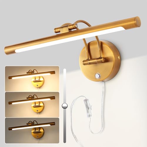 Image of 40cm Bathroom Vanity Light 15.7 inch Picture Light,Plug in,Led,8W Wall Lights for Paintings,3000K,CRI90+,Touch Dimming,Rotatable Poster Lights for Display,Cabinet,Art Work,Gallery(Brass-Color)