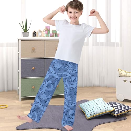Boy's Pants Blue Musical Background Pattern Jogger Pants Elastic Waist Long Bottoms Trousers with Pockets 6-14 Y4