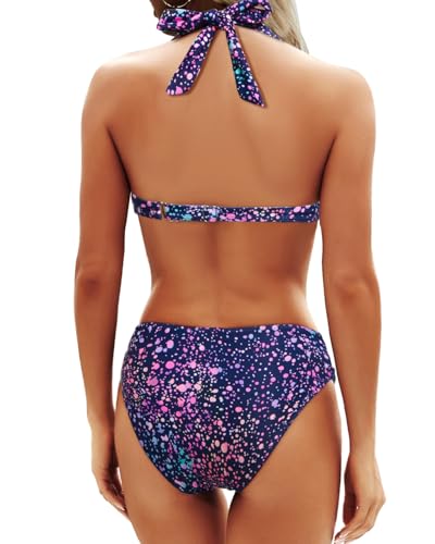 Image of Yonique Women Two Piece Bathing Suits Push Up Bikini Set Halter Swimsuit Vintage Swimwear