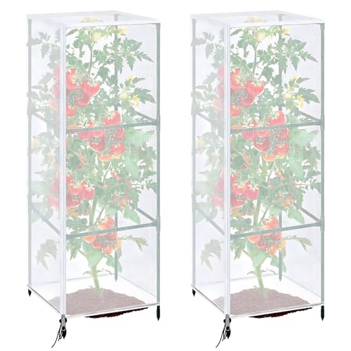 Tomaten Rankhilfe Schutznetz 150 cm x 45 cm Insekten und Vogelschutznetz für Tomatenkäfig mit Reißverschluss und Kordelzug Schutznetz für Tomatenspalier zum Schutz von Pflanzen Blumen (2 Stück)