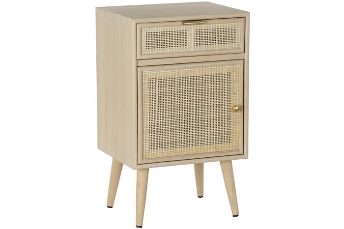 Table de chevet en bois et rotin chic pour chambre raffinée DRW