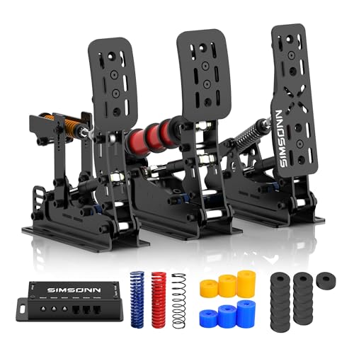 SIMSONN Plus X Pedals Sim Racing Pedals PC Racing Simulator Load Cell HE Hydraulic Pedal Support VAM and VAM Pro Haptic Pedals Reactor (Black-P3-H3)
