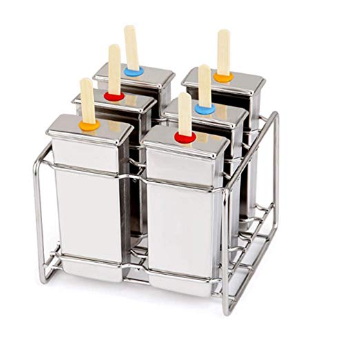 Edelstahl Popsicle Formen und Rack, Set von 6 EIS Pop Formen mit Holzstäbchen, DIY EIS am Stiel Mold Maker Gefrierschrank für hausgemachte