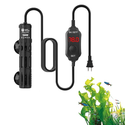 AquaMiracle 100W Aquarium Heaters with Protective Housing, Submersible Fish Tank Heaters with LED Digital Display Thermostat, Adjustable Fish Heater for 10-20 Gallon Tanks