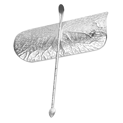 TOPPERFUN 1Set Tea Leaf Scoop and Storage Plate Hammered Alloy Tea Accessories for and Loose Leaf Tea