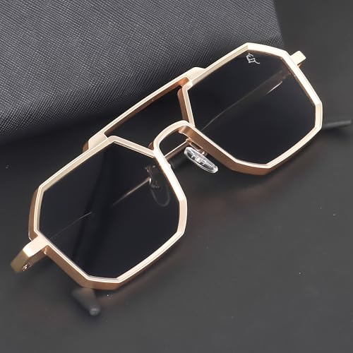 Image of FUNGLASSES Hexagon Round Sunglasses Metal Frame Stylish Goggles For Men's and Women's