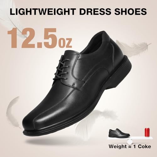 Image of HEEZ Mens Dress Shoes Black, Split Leather Oxford Shoes for Men Comfortable, Square Toe Casual Business Shoes Lace Up
