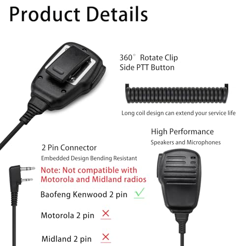 Image of SAMCOM Shoulder Mic of Walkie Talkies, Two Way Radio Speaker Microphone, Handheld Walkie Talkie Microphone for Most 2 Way Radios, 2 Pin Radio Mic with PTT (2 Pack)