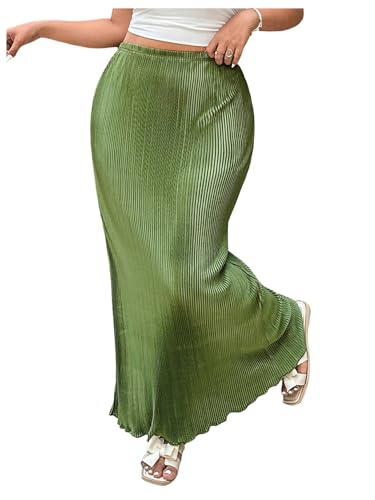 Verdusa Women's Plus Size Ribbed Split Maxi Skirts High Rise Bodycon Long Skirt
