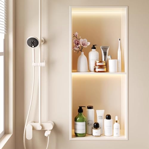Étagère de douche en acier inoxydable blanc mat avec éclairage épuré