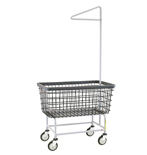 R&B Wire™ 201H91/D7 Wire Laundry Cart, 6 Bushel with Single Pole Rack, Dura-Seven™, Seven Year No Rust Guarantee, Made in USA