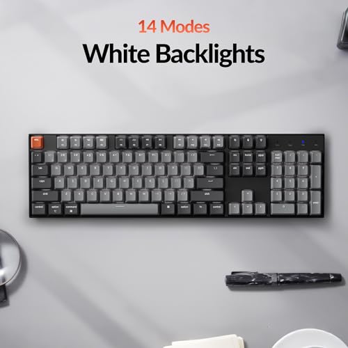 Image of Keychron K10 Full Size 104 Keys Bluetooth Wireless Mechanical Gaming Keyboard for Mac Windows with Keychron Silent K Pro Red Switch, Multitasking /White LED Backlight /USB C Wired Computer Keyboard