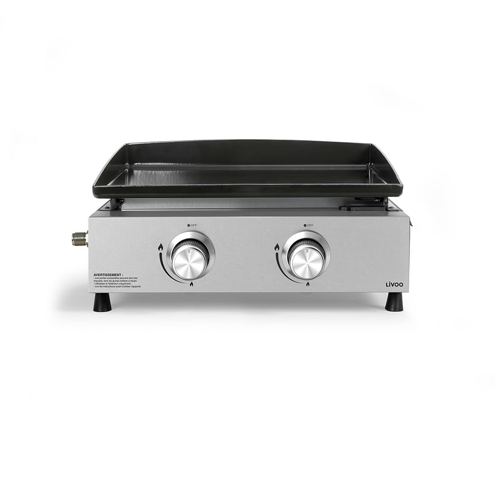 Livoo - Plancha gaz 2 brûleurs DOC323I - 5kW, 4 à 6 personnes, butane et propane