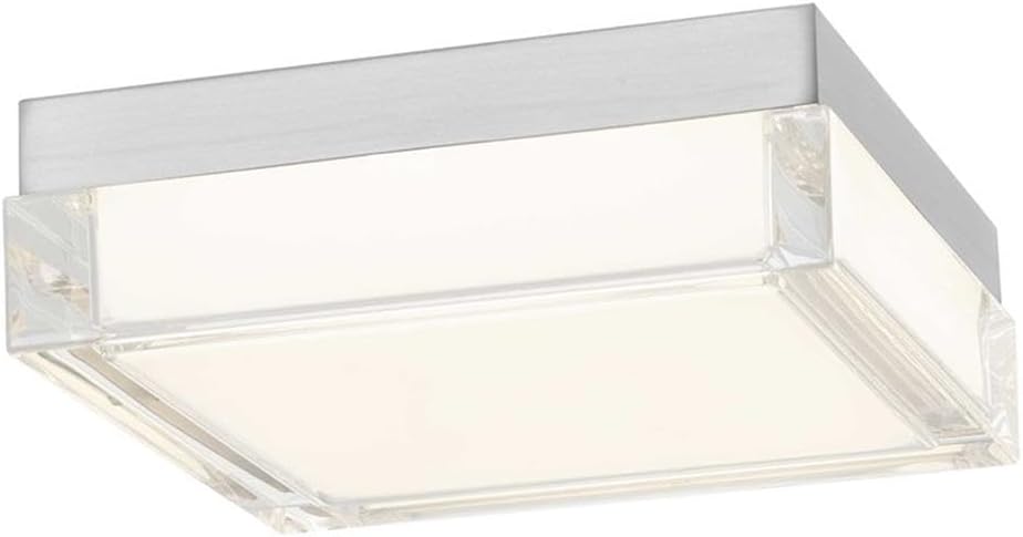 BOWERY HILL Modern LED Outdoor Flush Mount, 8-Inch Stainless Steel, Silver Finish, Adjustable CCT Lighting 3000K-5000K, Weather-Resistant Porch Light with Clear Acrylic Diffuser