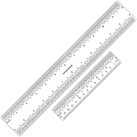 2 PCS 6"/12" Clear Acrylic Ruler Zero-Centering Ruler with Inches & Metric Measuring Tool 12" and 6" Inch Straight Edge Rulers for Scrapbooking Card-Making Student School Office Home Tool