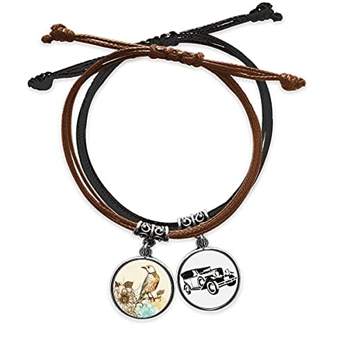 Bracelet cordon oiseaux colorés en cuir tressé fait main