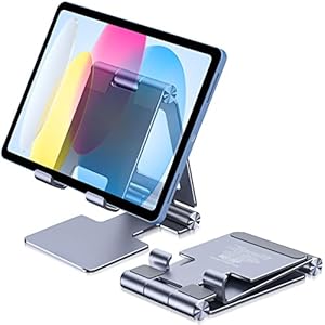 Anozer Tablet Stand, Adjustable & Foldable Aluminium for iPad Stand,Designed for 2022 iPad Air 5/4,for iPad Mini 6/5,for iPad 10.2,for iPad Pro 12.9/11,Portable Monitor, Surface (4-13 inch)-Grey Blue