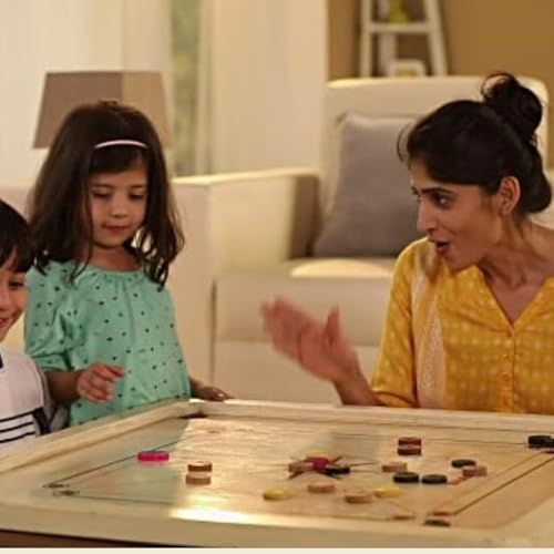 Image of KMT 32 Inch Carrom Board Full Size Matte Finish | Smooth Playing Surface | Assam Plywood| Indoor Board Game for Kids & Adults | Family Recreation & Skill Practice (32 x 32 Inches with Ludo Style D)