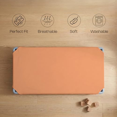 Image of 22 inch x 52 inch Daycare Cot Sheets Pack of 6 Fitted Toddler Nap Mat Covers Soft Breathable Microfiber Poly-Cotton Standard Preschool Hypoallergenic Durable Machine Washable Tango