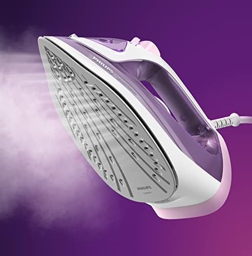 Philips Żelazko parowe 3000 Series 2000 W, stała moc pary 30 g/min, wyrzut pary 140 g, ceramiczna stopa żelazka, pionowa para, fioletowa/biała (DST3010/30)