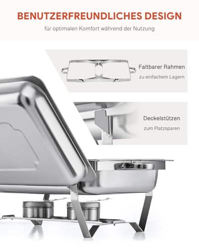 Wilprep Chafing Dish Edelstahl Buffet-Set Warmhaltebehälter Speisenwärmer Wärmebehälter Rechaud für Catering, Buffet und Party (2 Set 2x1+4x1/2 GN-Behälter) – Bild 5