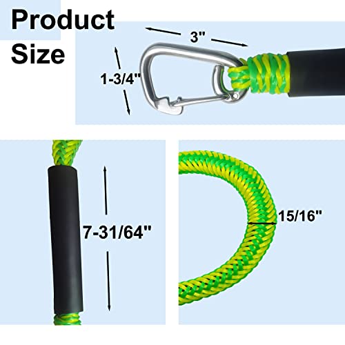 Boat Accessories, 4ft Boat Bungee Dock Lines, PE Boat Ropes for Docking with Two 316 Stainless Steel Hooks, for Boating, Jet Ski,Pontoon,SeaDoo, WaveRunner, Kayak, Canoe, 2pcs, Green&Yellow - Image 3