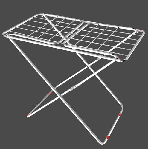 Image of Stainless Steel Clothes Drying Rack, Metal Laundry Rack, Foldable, Space-Saving, Free-Standing Airer, with Height-Adjustable Gullwings, Indoor Outdoor Use (Cross)