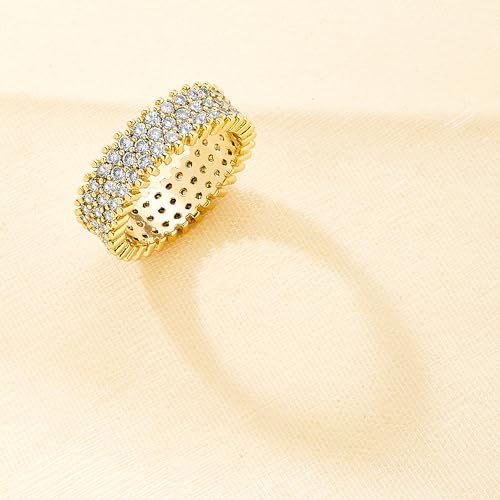 KEAO CELINE 3-Row Eternity Band Ring, 14K Gold Plated or Rhodium Plated, Cubic Zirconia Pave Setting4